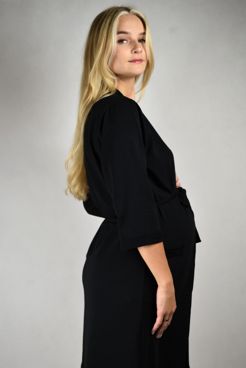 Bawełniany czarny szlafrok ciążowy do szpitala - obrazek 5