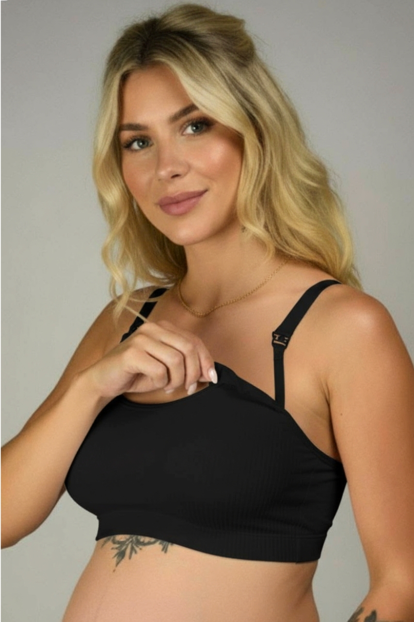 Czarny biustonosz do karmienia bawełniany - obrazek 3