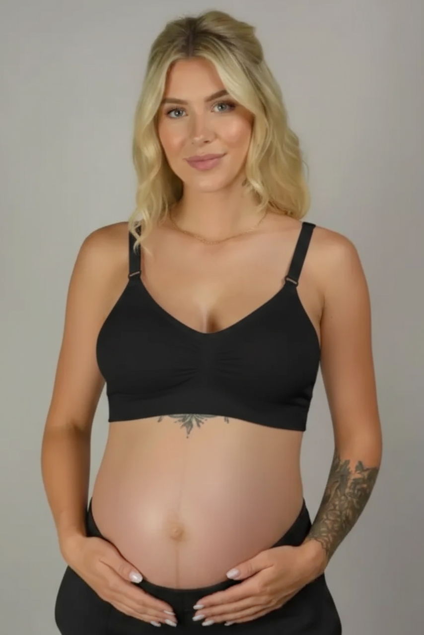 Czarny sportowy biustonosz do karmienia z marszczeniem - obrazek 2