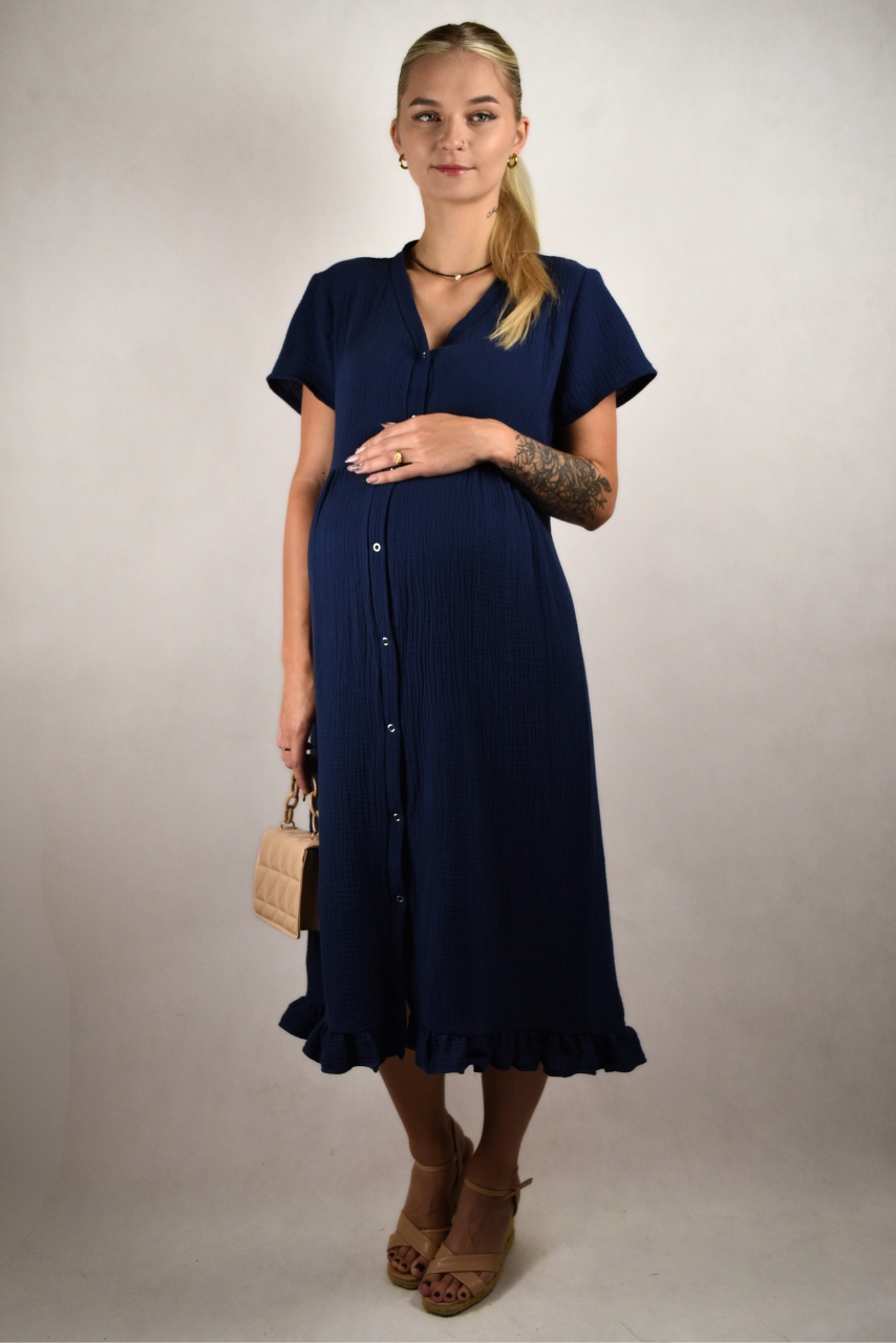 Granatowa muślinowa sukienka do karmienia rozpinana na całej długości - obrazek 4
