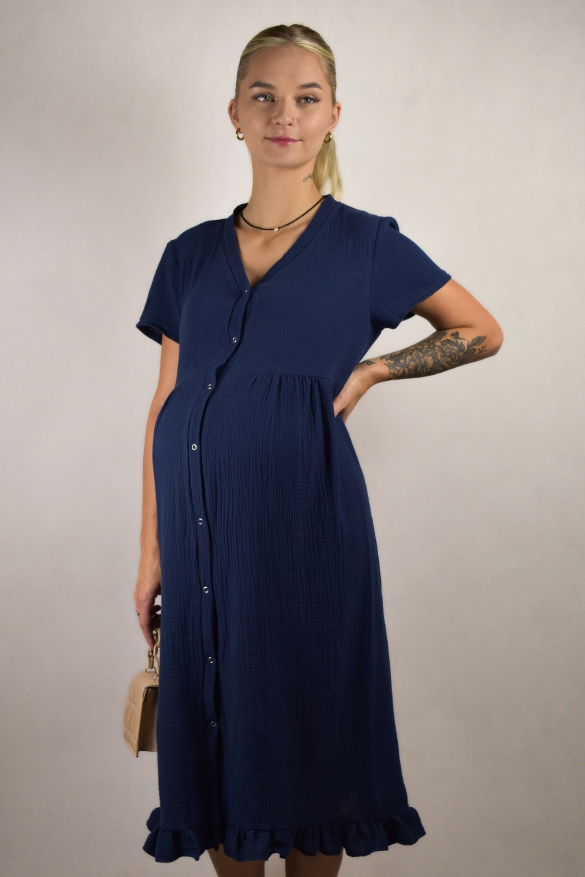 Granatowa muślinowa sukienka do karmienia rozpinana na całej długości - obrazek 6