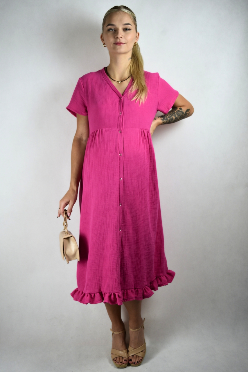 Różowa muślinowa sukienka do karmienia rozpinana na całej długości - obrazek 4