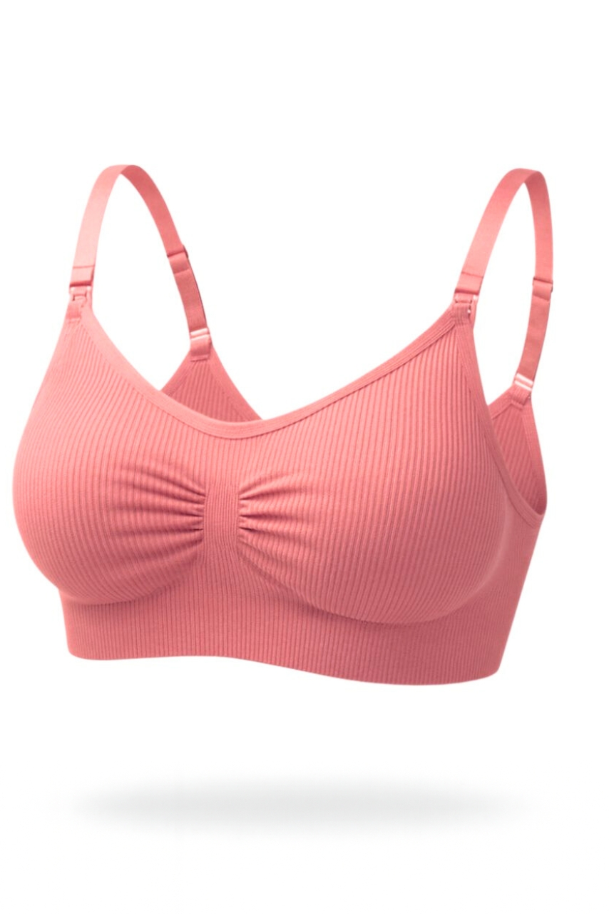 Dwuwarstwowy koralowy biustonosz do karmienia bez fiszbin - obrazek 5