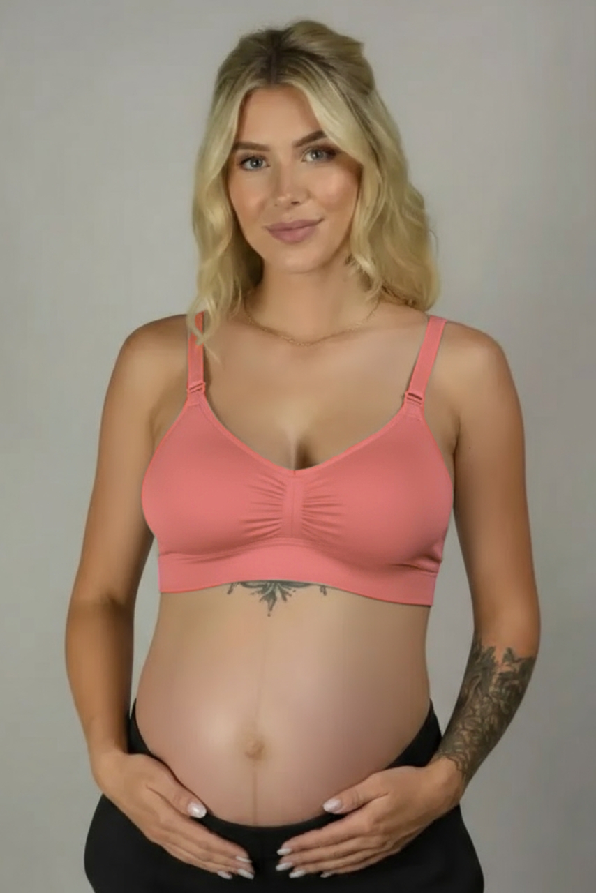 Koralowy sportowy biustonosz do karmienia z marszczeniem - obrazek 3