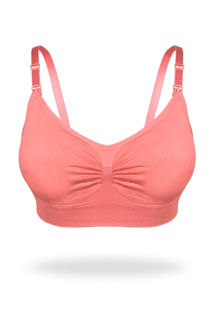 Koralowy sportowy biustonosz do karmienia z marszczeniem - obrazek 7