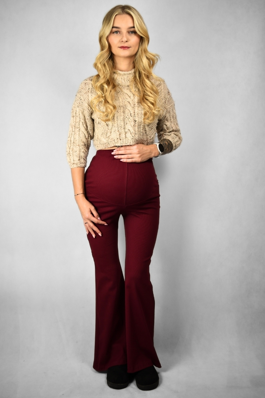 Szerokie legginsy ciążowe prążkowane bordowe - obrazek 7