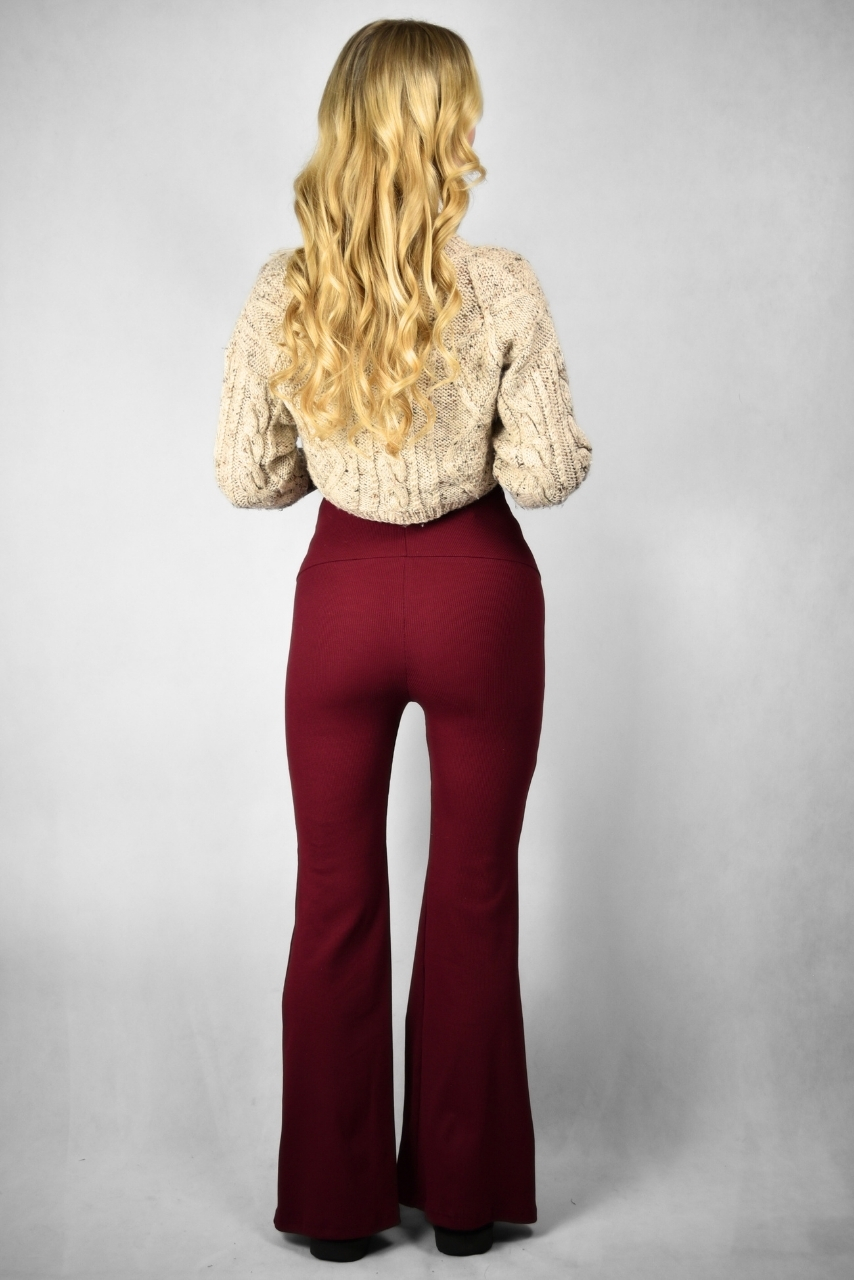 Szerokie legginsy ciążowe prążkowane bordowe - obrazek 4